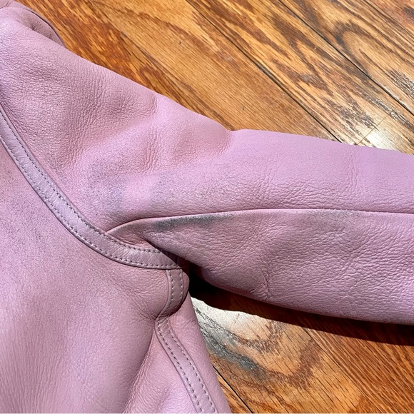 The Arrivals Pink Leather Jacket with Shearling Trim - Picture 3 of 11